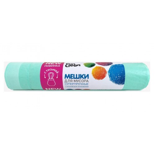 Мешки для мусора Fun Clean Особо прочные с тесьмой для затягивания мятные 35л*15шт (Акцент)(вл.25шт